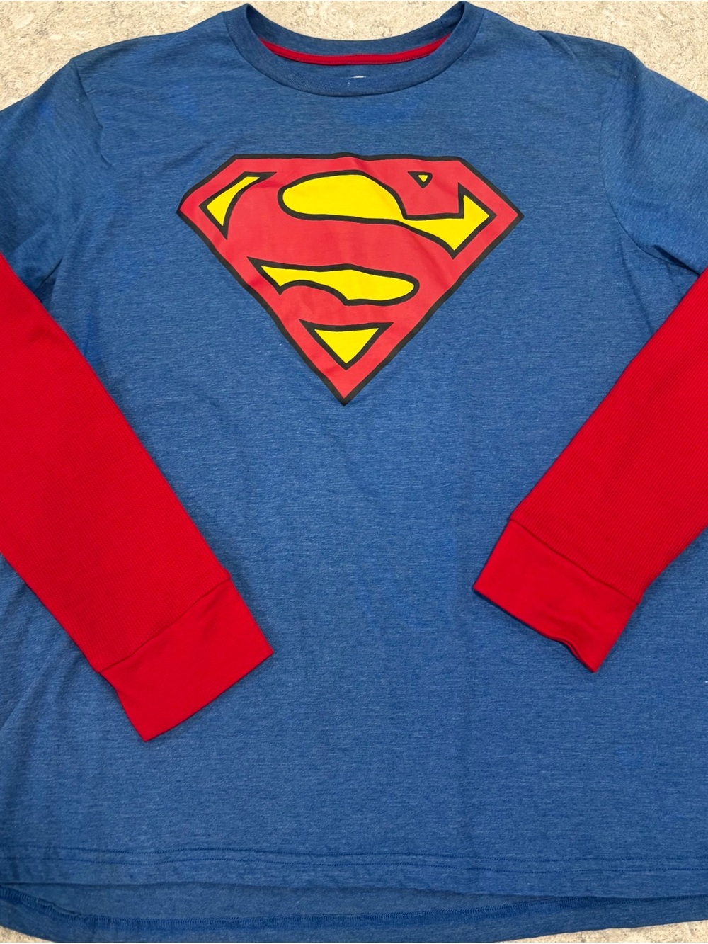 Superman Logo Layered-Look Tee in Blue and Red-XL